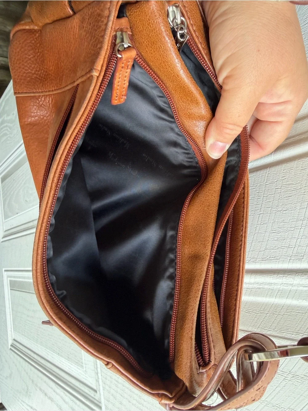 Madison Studio Genuine Leather Cognac Brown Y2K Crossbody Shoulder Bag